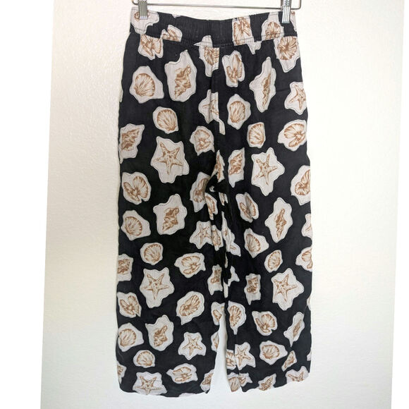 Nicole Miller 100% Linen Shell Print Black Wide Leg Pants Women S Beachy Coastal - Picture 2 of 11